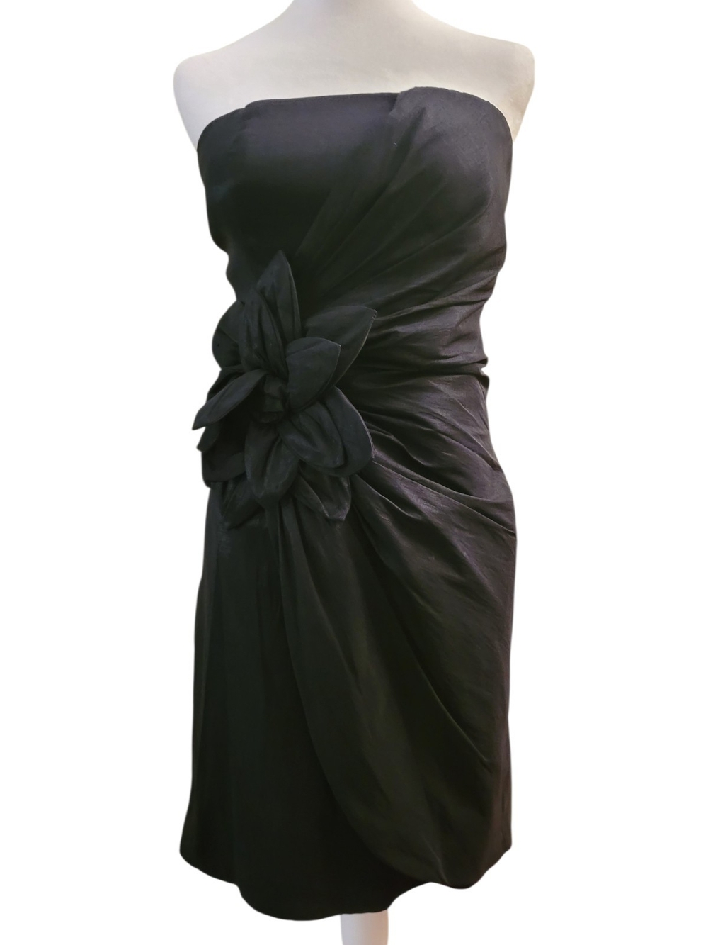 le chateau Black Strapless Dress with Floral Waist Detail